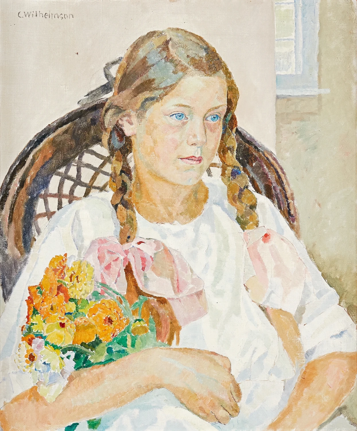 Irmelin Högström con un mazzo di fiori tra le braccia